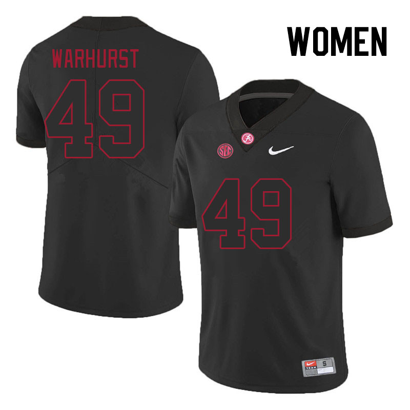 Women #49 Conner Warhurst Alabama Crimson Tide College Footabll Jerseys Stitched Sale-Black
